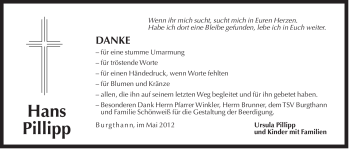 Traueranzeige von Hans Pillip von Der Bote