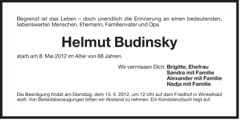 Traueranzeige von Helmut Budinsky von Der Bote