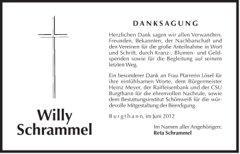 Traueranzeige von Willy Schrammel von Der Bote