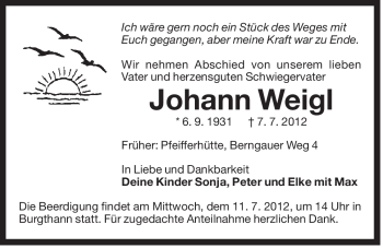 Traueranzeige von Johann Weigl von Der Bote