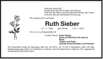 Traueranzeige von Ruth Sieber von Der Bote