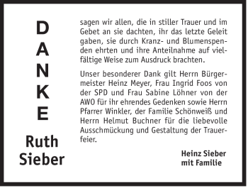 Traueranzeige von Ruth Sieber von Der Bote