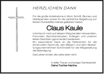 Traueranzeige von Claus Kaule von Der Bote
