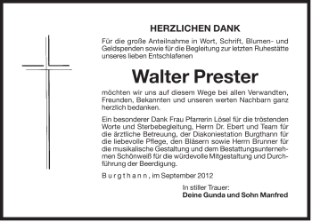 Traueranzeige von Walter Prester von Der Bote