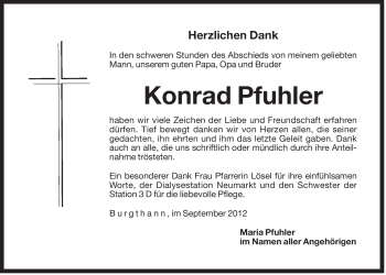 Traueranzeige von Konrad Pfuhler von Der Bote