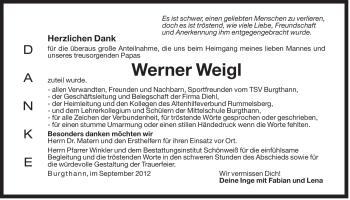 Traueranzeige von Werner Weigl von Der Bote