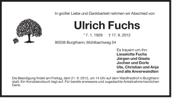 Traueranzeige von Ulrich Fuchs von Der Bote