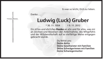 Traueranzeige von Ludwig Gruber von Der Bote