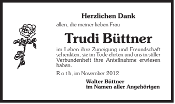Traueranzeige von Trudi Büttner von Der Bote