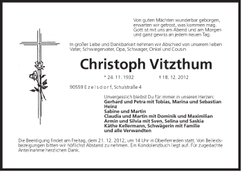 Traueranzeige von Christoph Vitzthum von Der Bote
