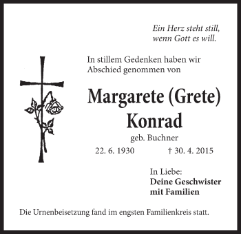Traueranzeige von Margarete Konrad von Der Bote