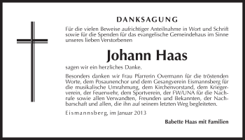 Traueranzeige von Johann Haas von Der Bote