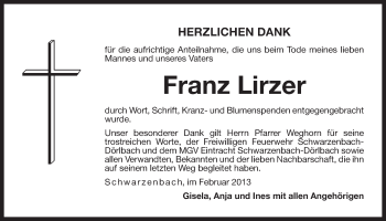 Traueranzeige von Franz Lirzer von Der Bote