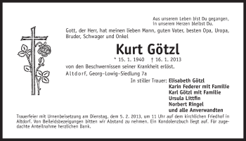 Traueranzeige von Kurt Götzl von Der Bote