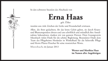 Traueranzeige von Erna Haas von Der Bote