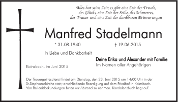 Traueranzeige von Manfred Stadelmann von Hersbrucker Zeitung