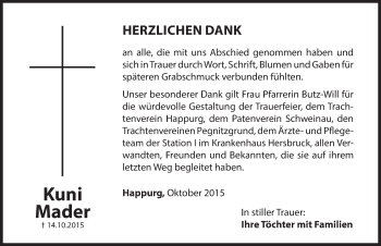 Traueranzeige von Kuni Mader von Hersbrucker Zeitung