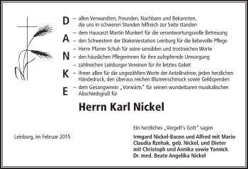 Traueranzeige von Karl Nickel von Pegnitz-Zeitung