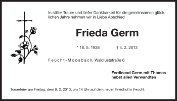 Traueranzeige von Frieda Germ von Der Bote