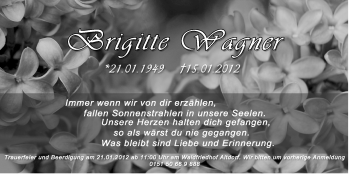 Traueranzeige von Brigitte Wagner von Der Bote