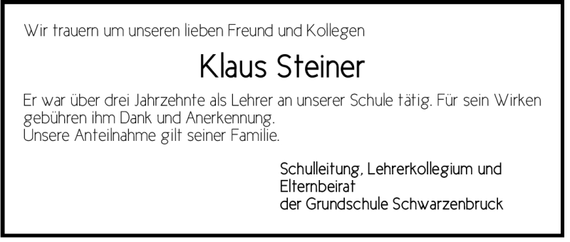  Traueranzeige für Klaus Steiner vom 28.04.2012 aus Der Bote