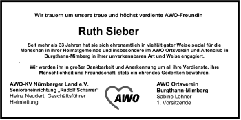 Traueranzeige von Ruth Sieber von Der Bote