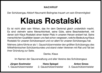 Traueranzeige von Klaus Rostalski von Der Bote