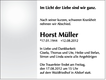Traueranzeige von Horst Müller von Der Bote