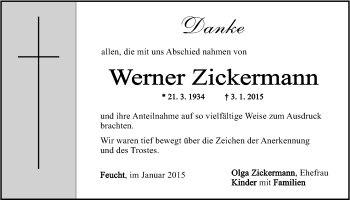 Traueranzeige von Werner Zickermann von Der Bote