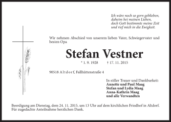 Traueranzeige von Stefan Vestner von Der Bote