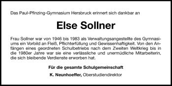 Traueranzeige von Else Sollner von Hersbrucker Zeitung