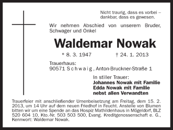 Traueranzeige von Waldemar Nowak von Der Bote