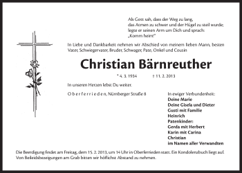 Traueranzeige von Christian Bärnreuther von Der Bote