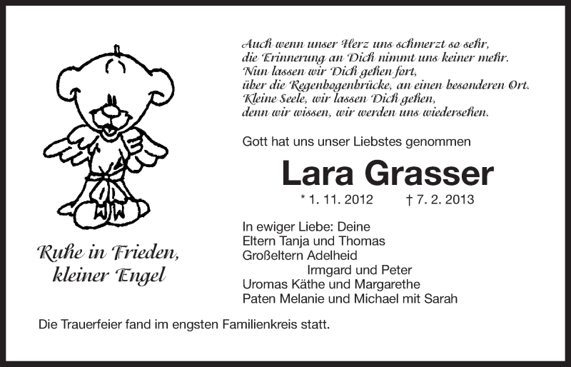  Traueranzeige für Lara Grasser vom 16.02.2013 aus Der Bote