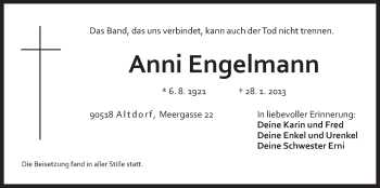 Traueranzeige von Anni Engelmann von Der Bote