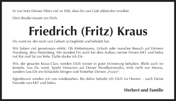 Traueranzeige von Friedrich Kraus von Pegnitz-Zeitung