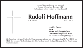 Traueranzeige von Rudolf Hoffmann von Pegnitz-Zeitung