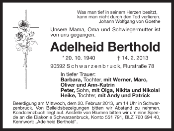 Traueranzeige von Adelheid Berthold von Der Bote