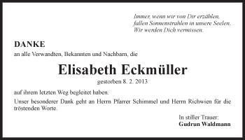 Traueranzeige von Elisabeth Eckmüller von Der Bote
