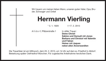 Traueranzeige von Hermann Vierling von Der Bote