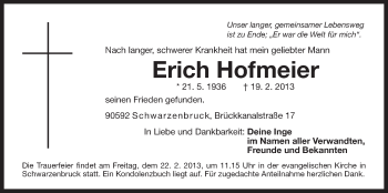 Traueranzeige von Erich Hofmeier von Der Bote
