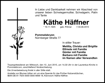 Traueranzeige von Käthe Häffner von Hersbrucker Zeitung