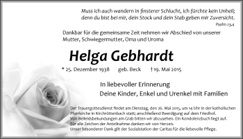 Traueranzeige von Helga Gebhardt von Pegnitz-Zeitung
