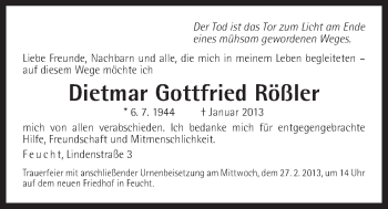 Traueranzeige von Dietmar Gottfried Rößler von Der Bote