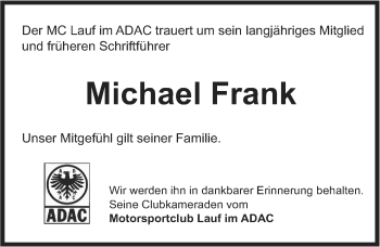 Traueranzeige von Michael Frank von Pegnitz-Zeitung