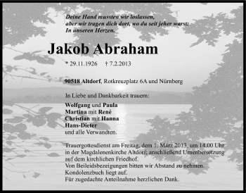 Traueranzeige von Jakob Abraham von Der Bote