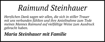 Traueranzeige von Raimund Steinhauer von Pegnitz-Zeitung