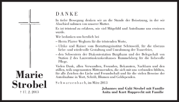 Traueranzeige von Marie Strobel von Der Bote