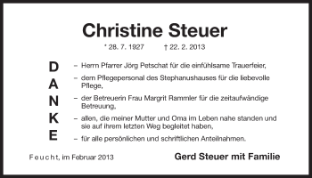 Traueranzeige von Christine Steuer von Der Bote