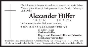 Traueranzeige von Alexander Hilfer von Der Bote